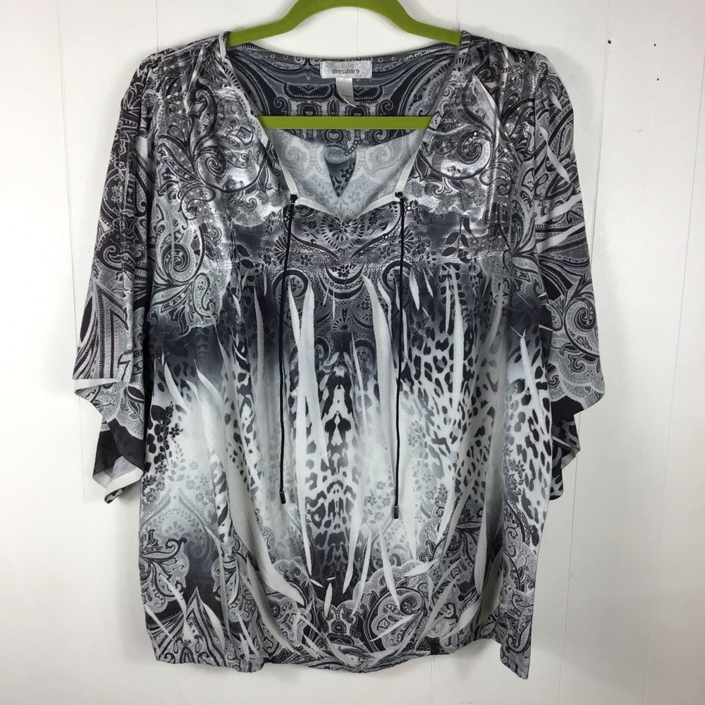 Dressbarn Boho Print Elastic Hem Top Size 1X